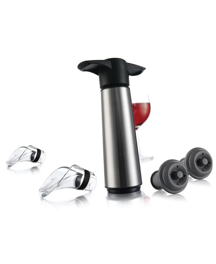 Vacu Vin stainless Steel Wine Saver Pump with 2 Stoppers, 2 Servers