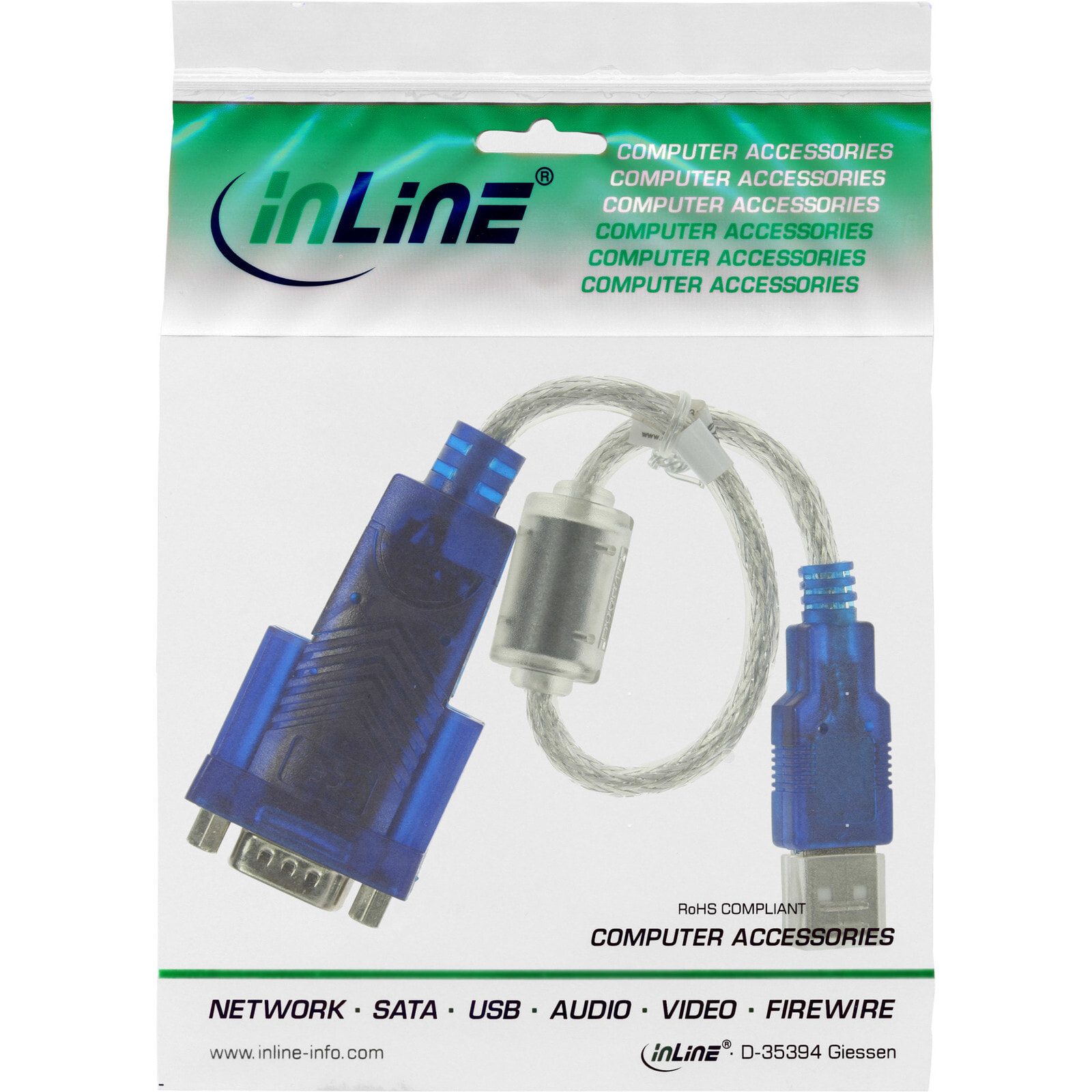 InLine 33304D кабельный разъем/переходник 2 x USB A 9pin Sub D Синий