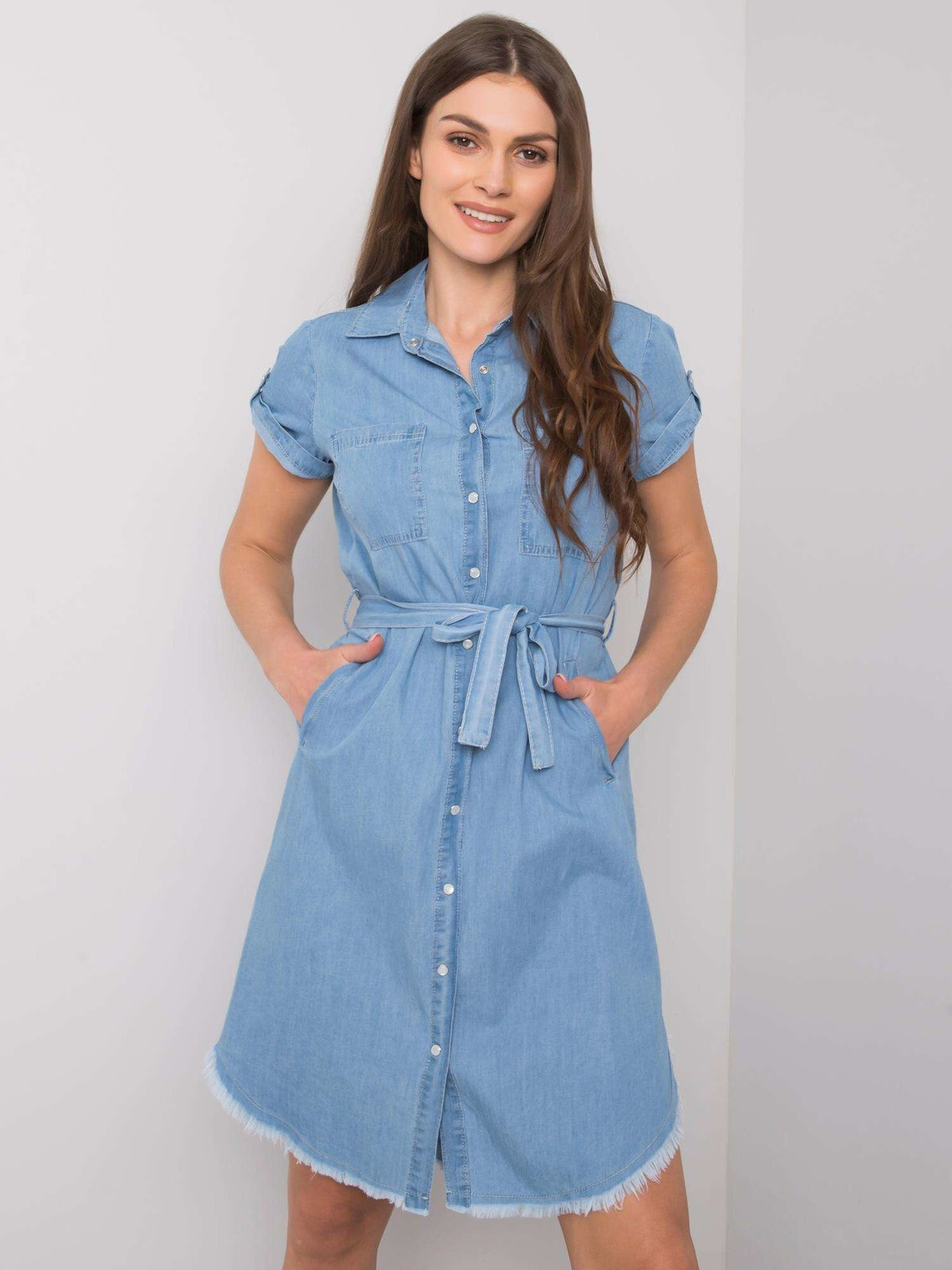 Женское джинсовое платье рубашка до колена с коротким рукавом Factory Price