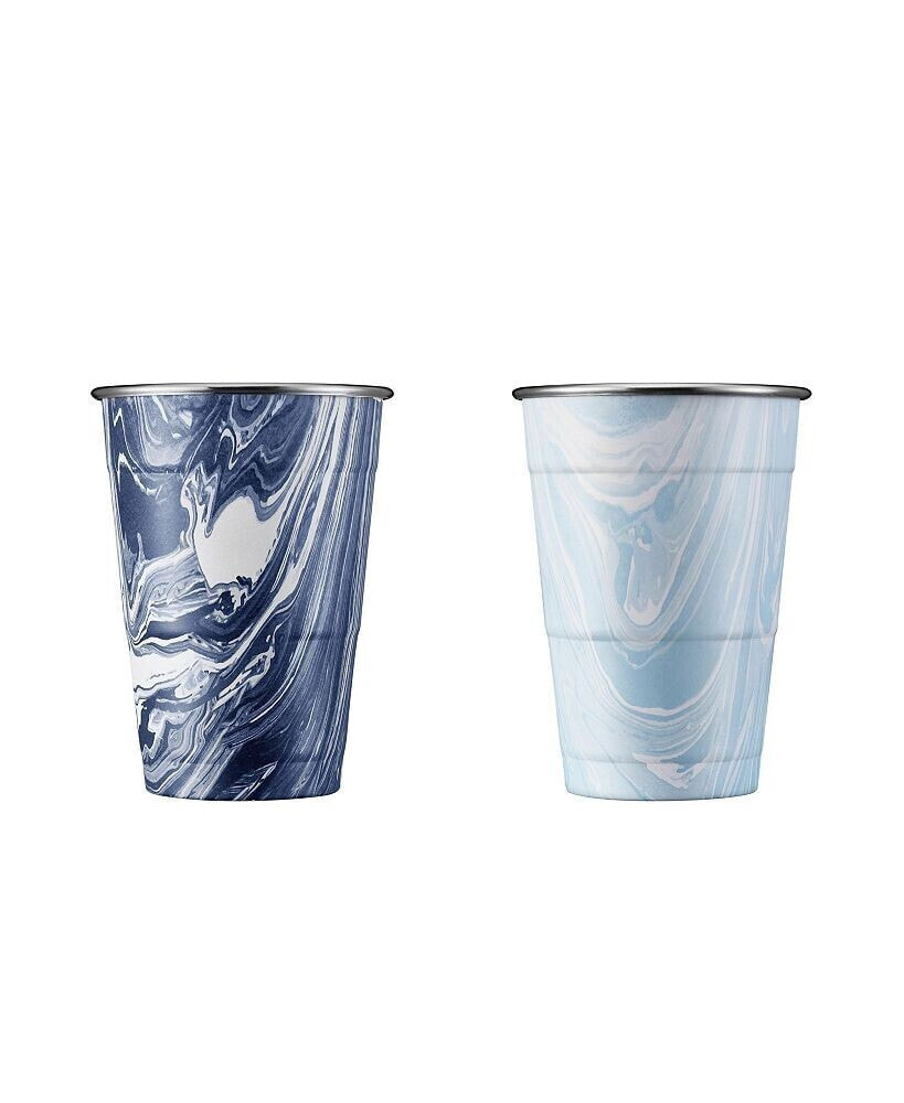 Cambridge navy and Light Blue Swirl 18 oz Party Cups - Set of 2