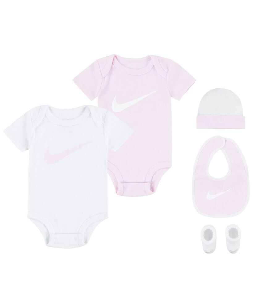 Nike baby Boys or Girls Neutral Swoosh Bodysuit Gift Box Set, 5-Piece