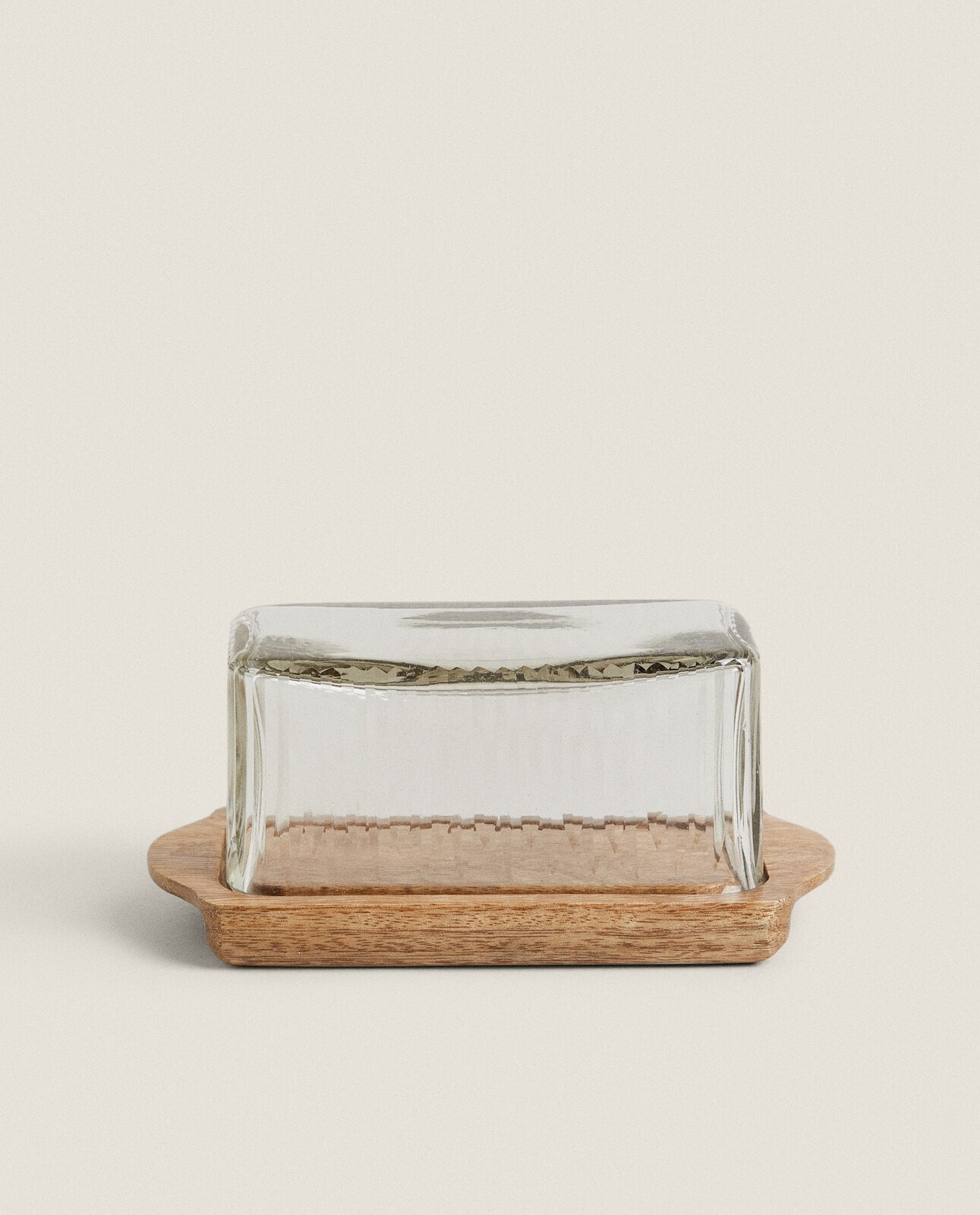 Wood and glass butter dish