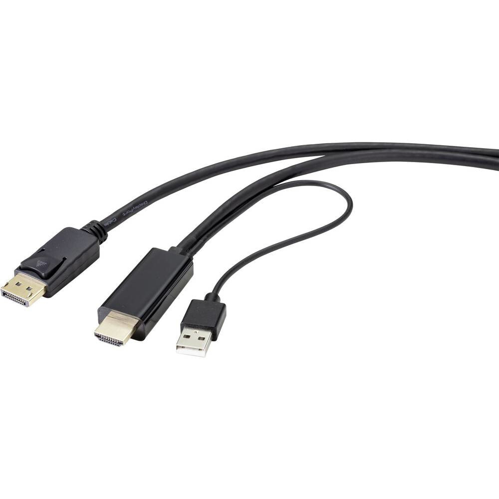 Компьютерный разъем или переходник Renkforce RF-4600632, 2 m, HDMI Type A (Standard), DisplayPort + USB Type-A, Male, Male, Straight