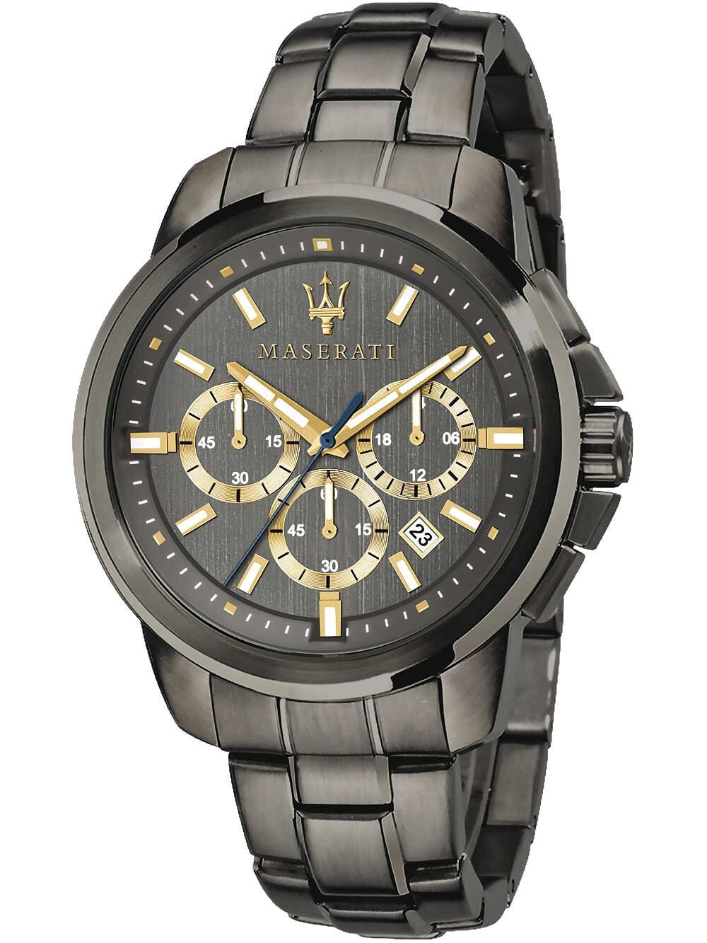 Мужские наручные часы с черным браслетом Maserati R8873621007 Success chronograph 44mm 5ATM