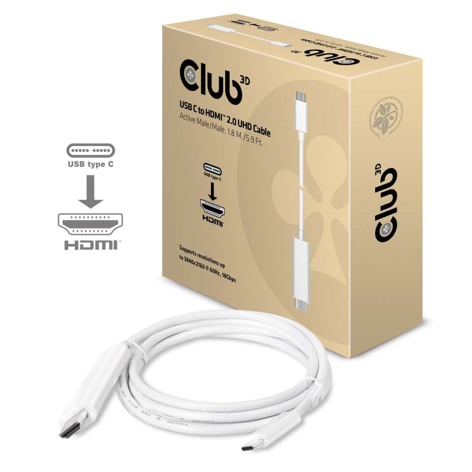 CLUB3D USB C to HDMI™ 2.0 UHD Cable Active 1.8 M./5.9 Ft. CAC-1514