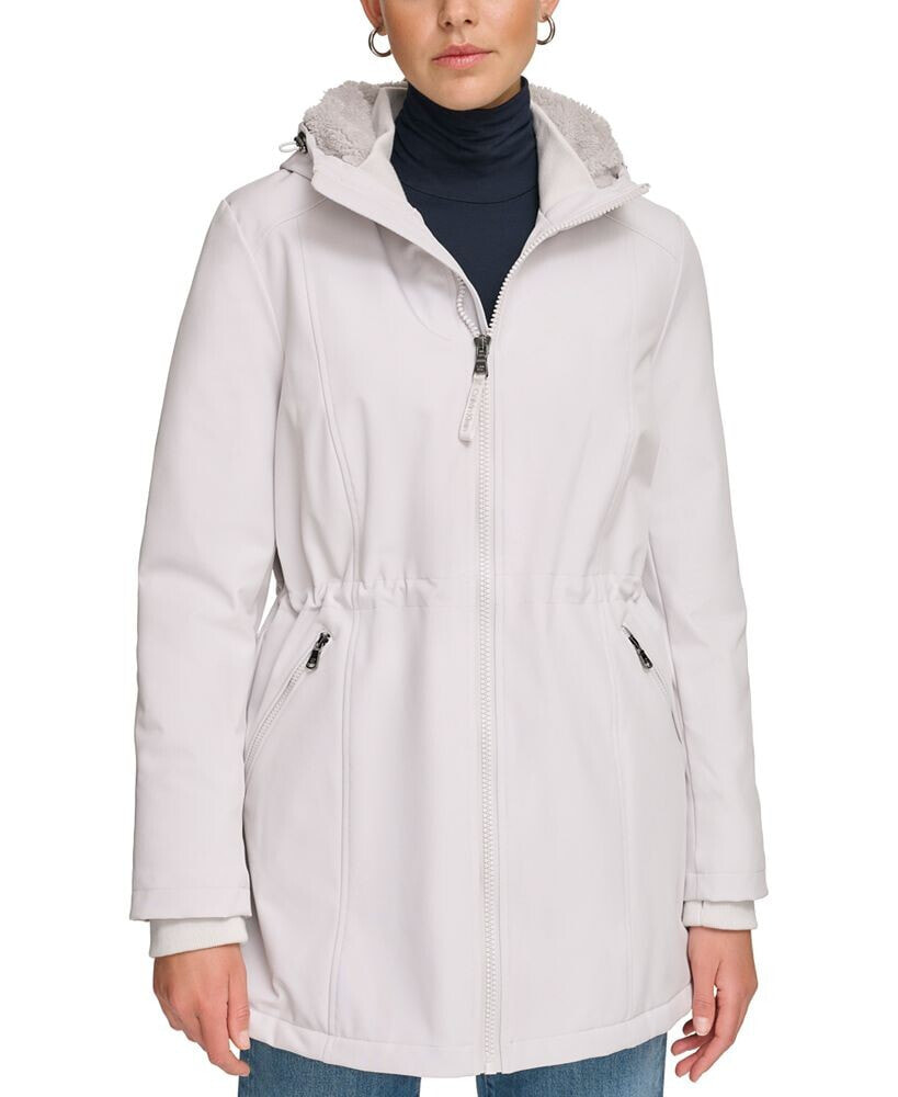 Calvin Klein women's Petite Hooded Faux-Fur-Lined Anorak Raincoat