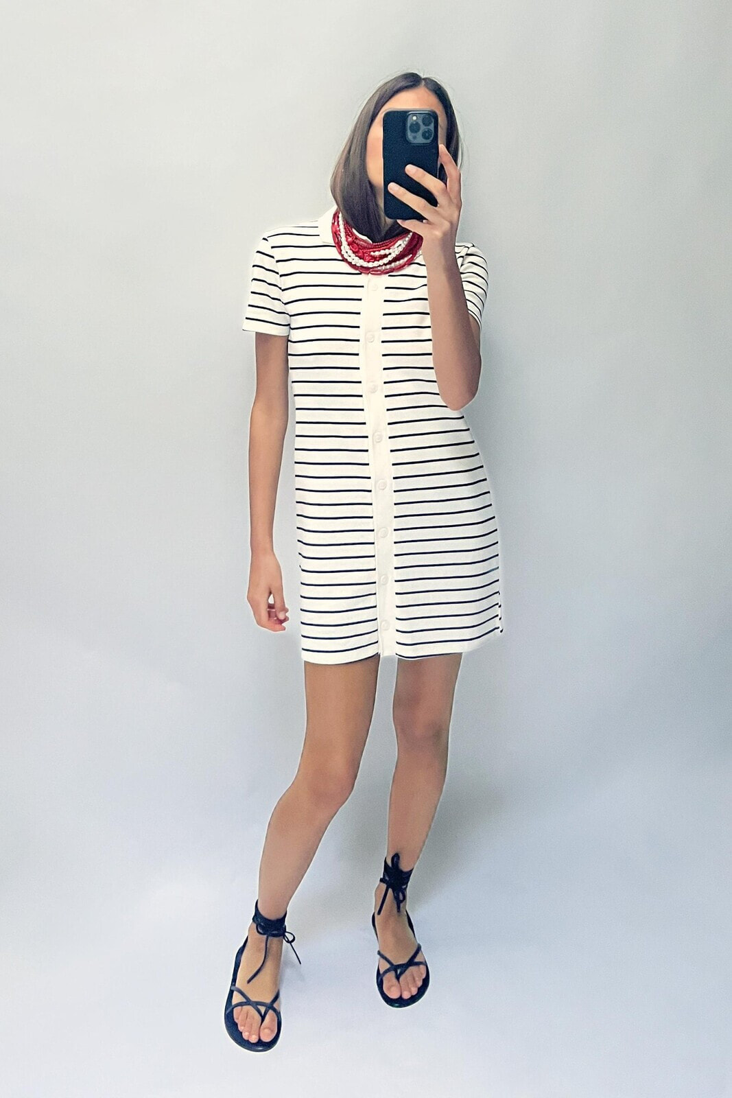 Striped dress with polo collar