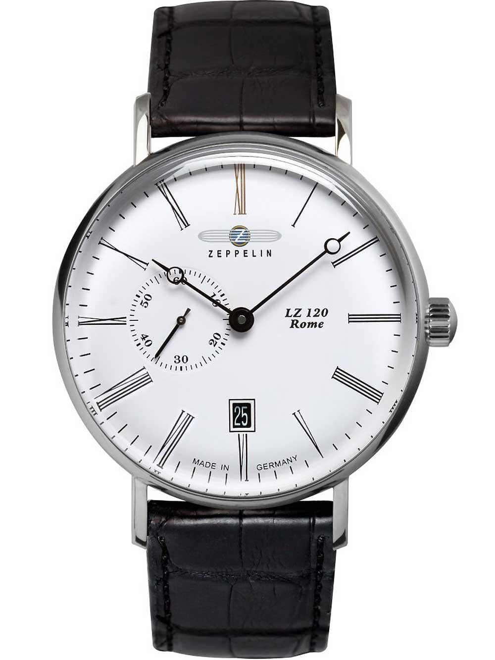 Мужские наручные часы с черным кожаным ремешком Zeppelin 7104-1 Rome automatic small second 41mm 5ATM