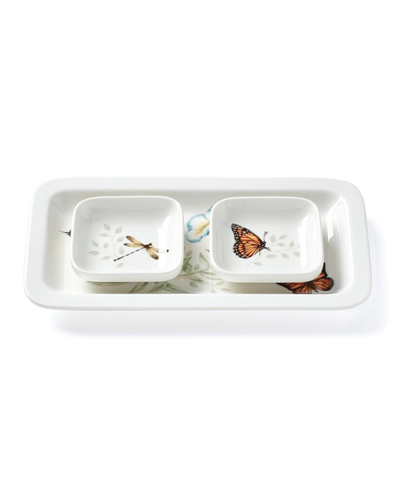 Lenox butterfly Meadow 3 Piece Sushi Plate Bowls Set