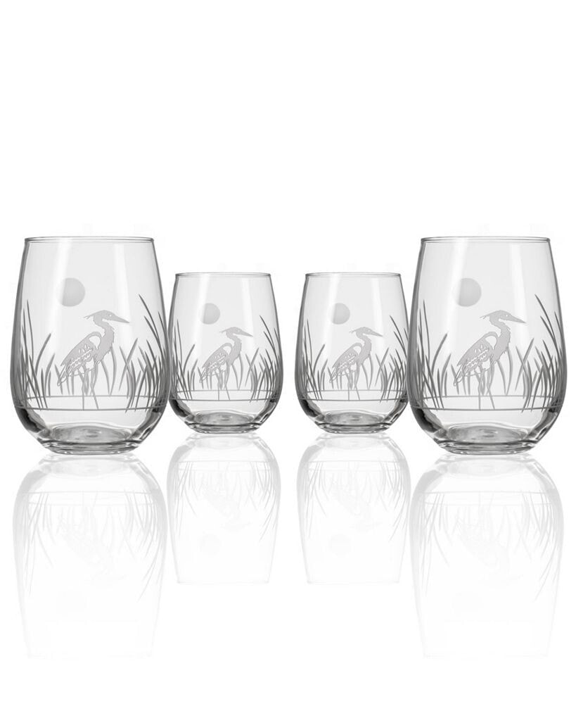 Rolf Glass heron Stemless 17Oz - Set Of 4 Glasses