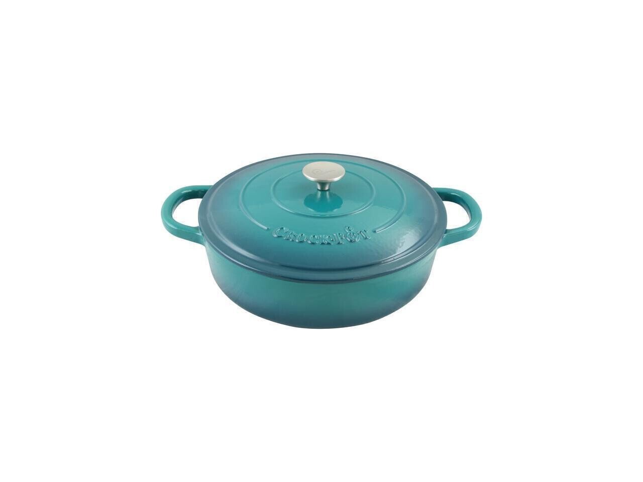 Crock Pot 112002.02 Artisan 5-Quart Enameled Cast Iron Braiser Pan, Teal Ombre