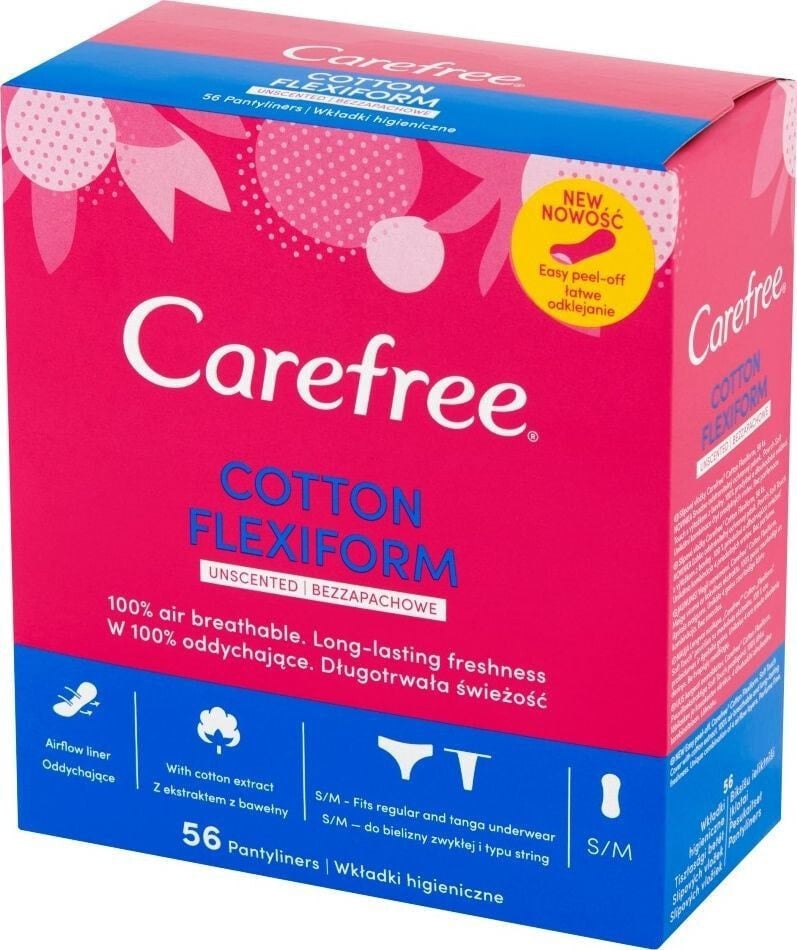 Гигиенические прокладки или тампоны Carefree Carefree Cotton Flexiform Wkładki higieniczne Unscented-bezzapachowe 1op.-56szt
