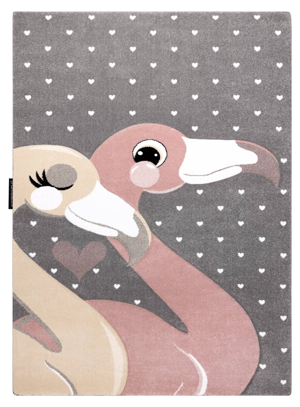 Tapis Petit Flamingos CŒurs Gris