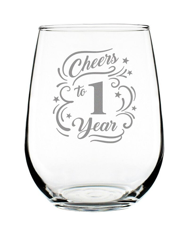 Bevvee cheers to 1 Year 1st Anniversary Gifts Stem Less Wine Glass, 17 oz