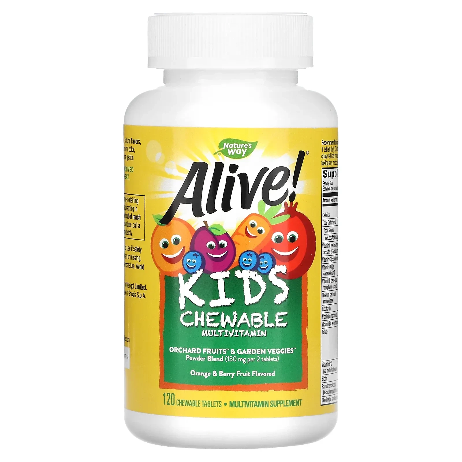 Alive! Kids, Chewable Multivitamin, Orange & Berry Fruit, 120 Chewable Tablets