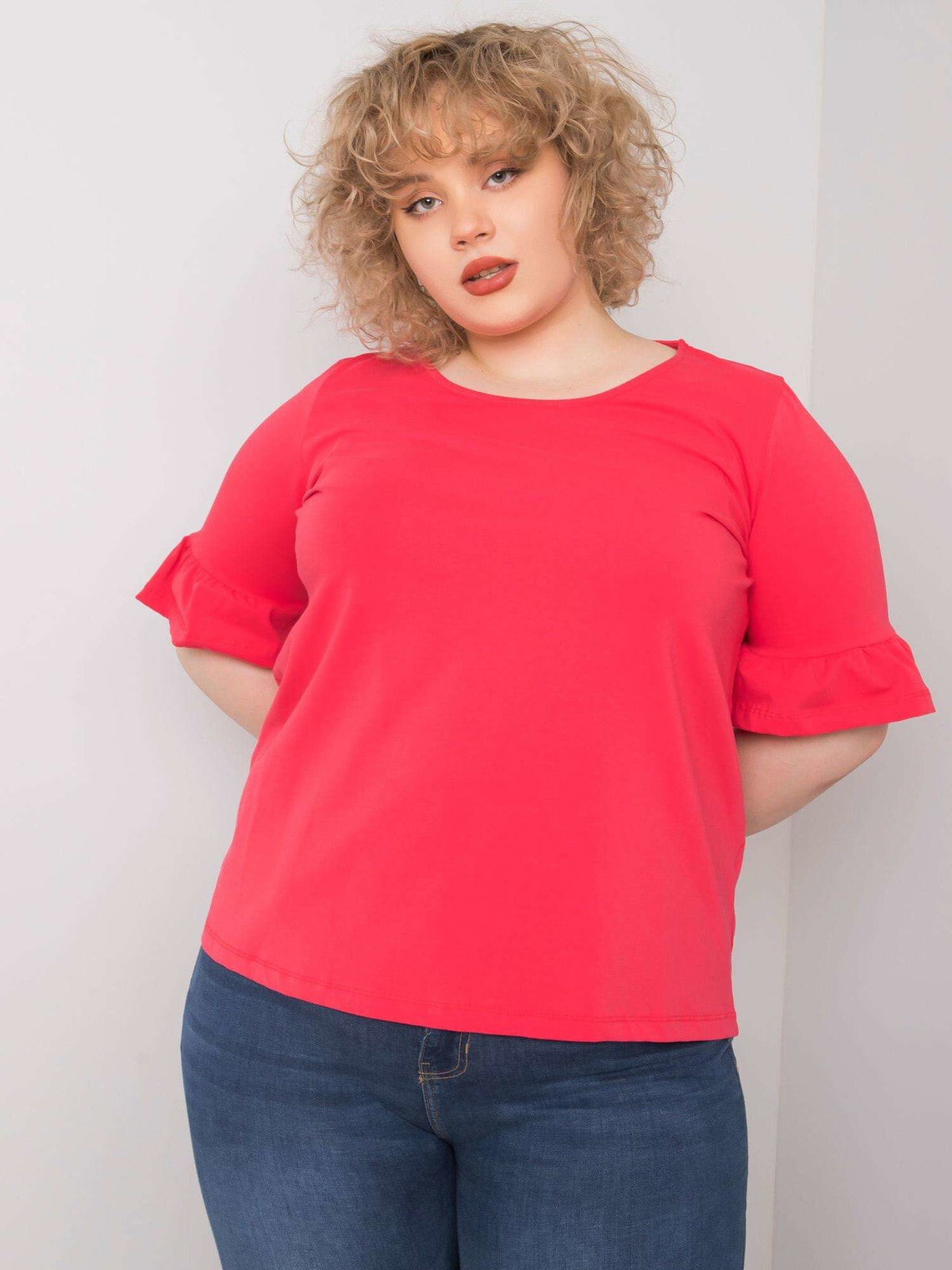 Женская блузка свободного кроя с коротким рукавом красная Factory Price