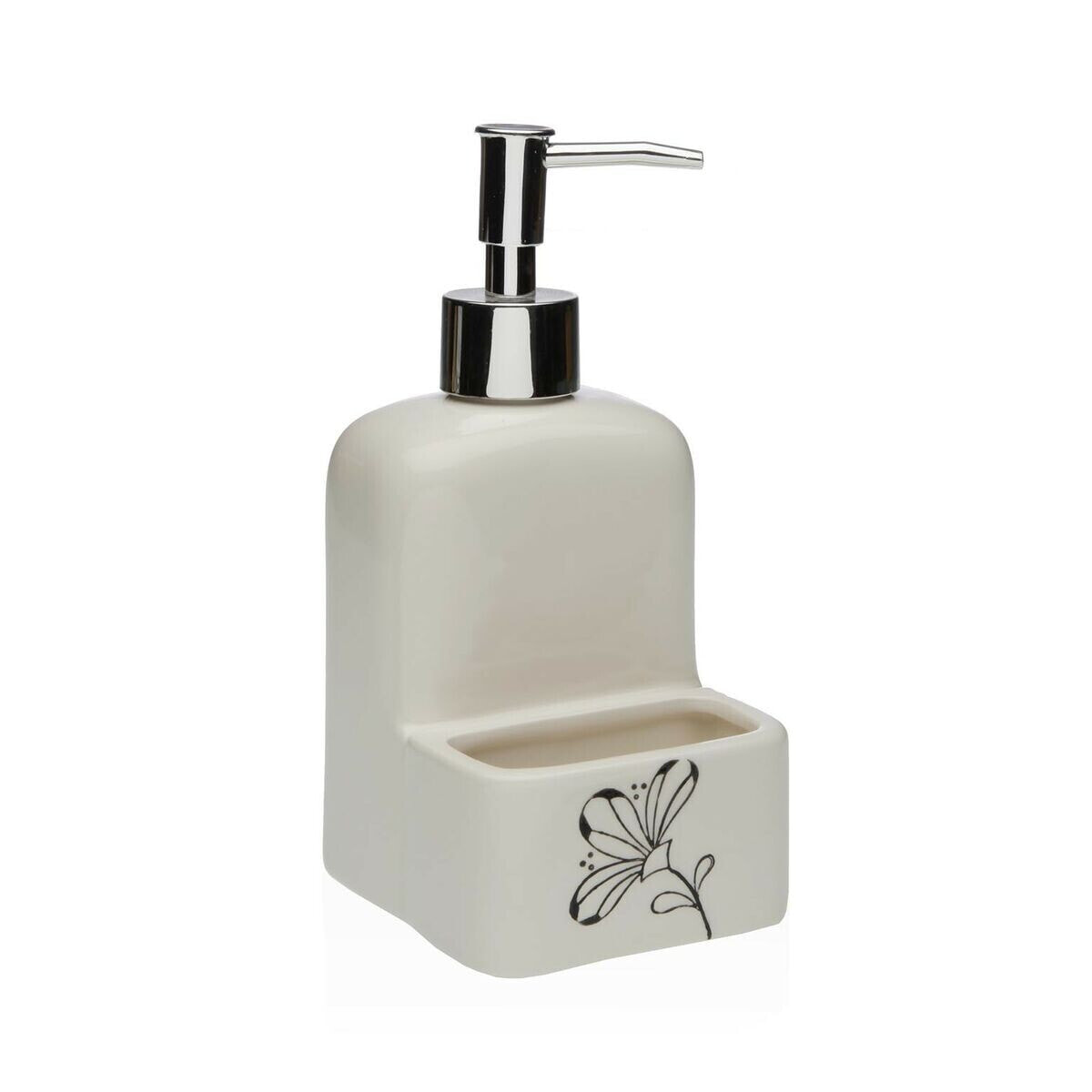 Soap Dispenser Versa Ceramic ABS Dolomite Flowers 9 x 18,5 x 8 cm