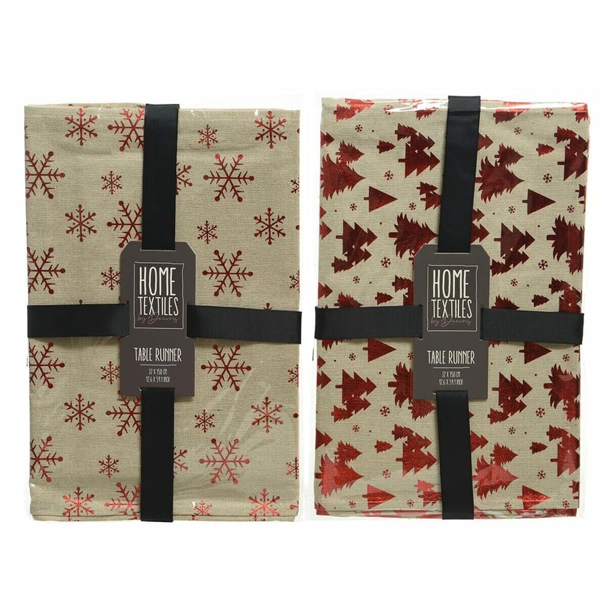 Table Runner Home Textiles Red Beige Printed Snowflakes Christmas 32 x 150 cm