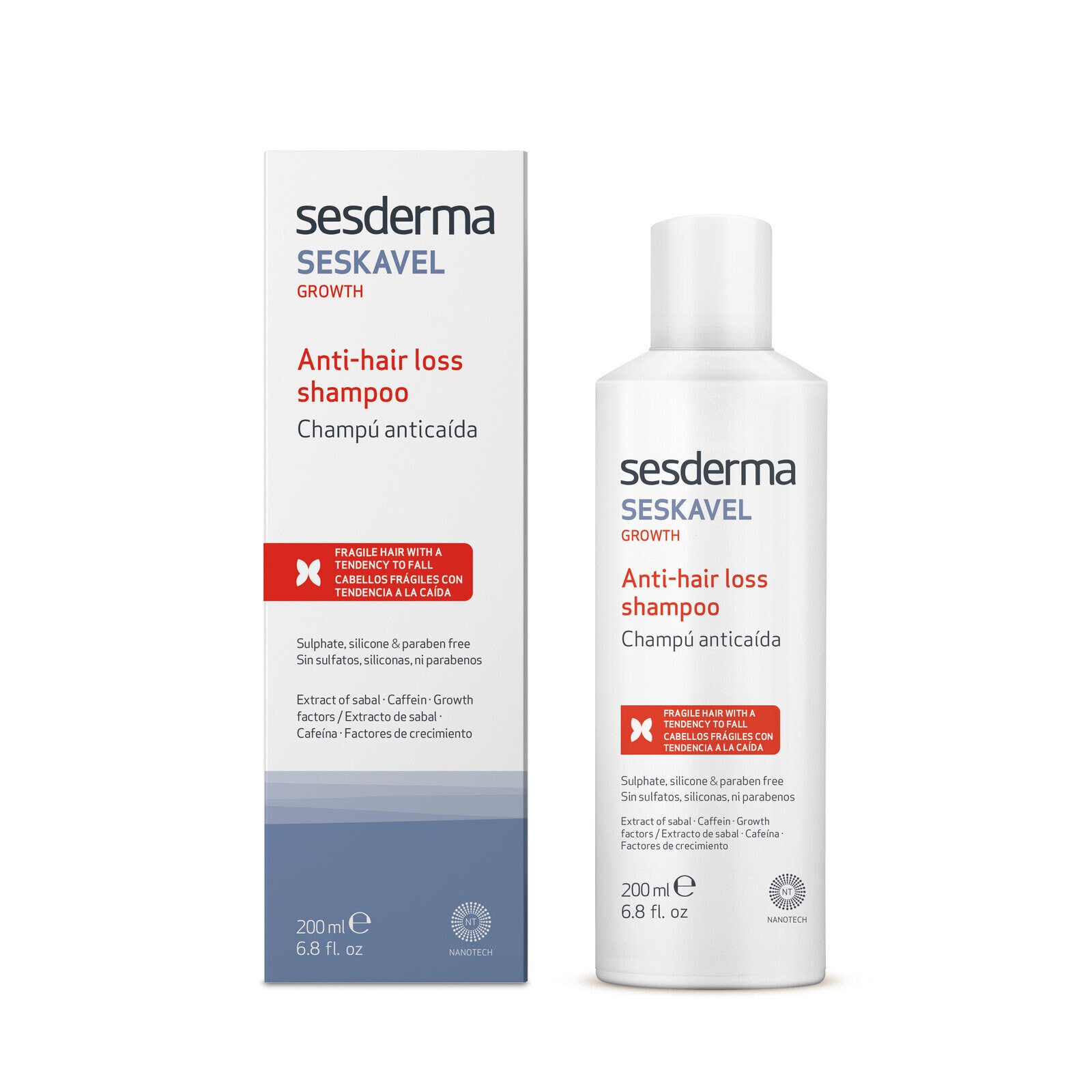 Sesderma Seskavel Anti Hair Loss Shampoo Стимулирующий шампунь с кофеином и факторами роста для укрепления и предотвращения выпадения волос 200 мл