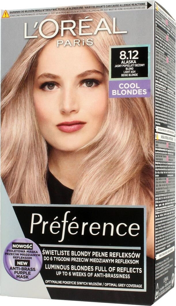 Краска для волос L'OREAL PROFESSIONNEL L’Oreal Professionnel Preference Farba do włosów 8.12 Alaska - Jasny Popielaty Beżowy Blond 1op.