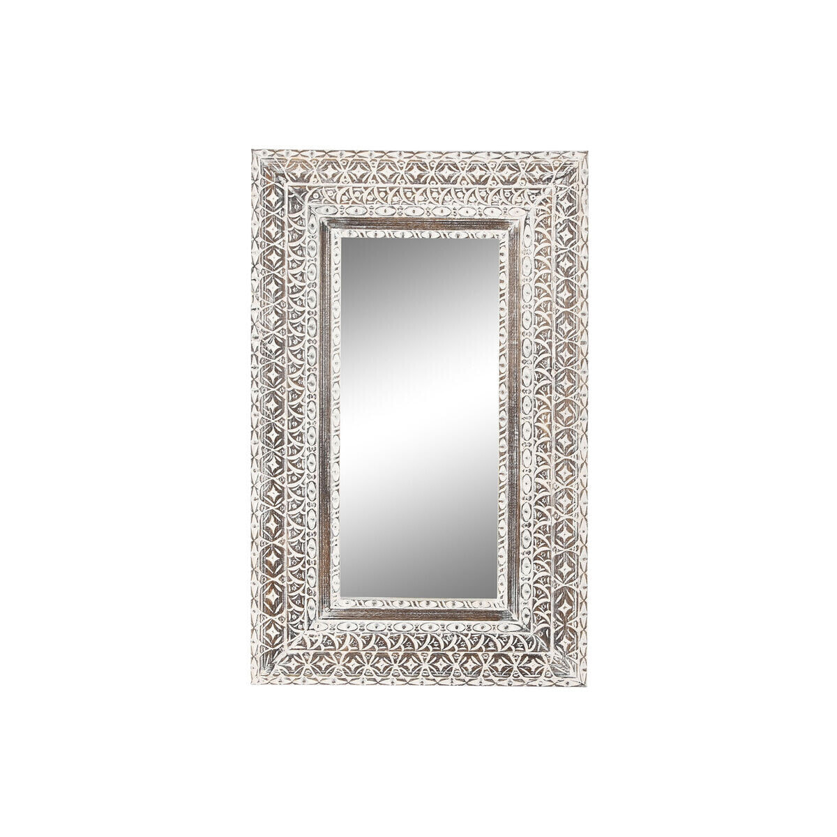 Wall mirror Home ESPRIT White Brown Mango wood Stripped Engraving 62 x 4 x 100 cm