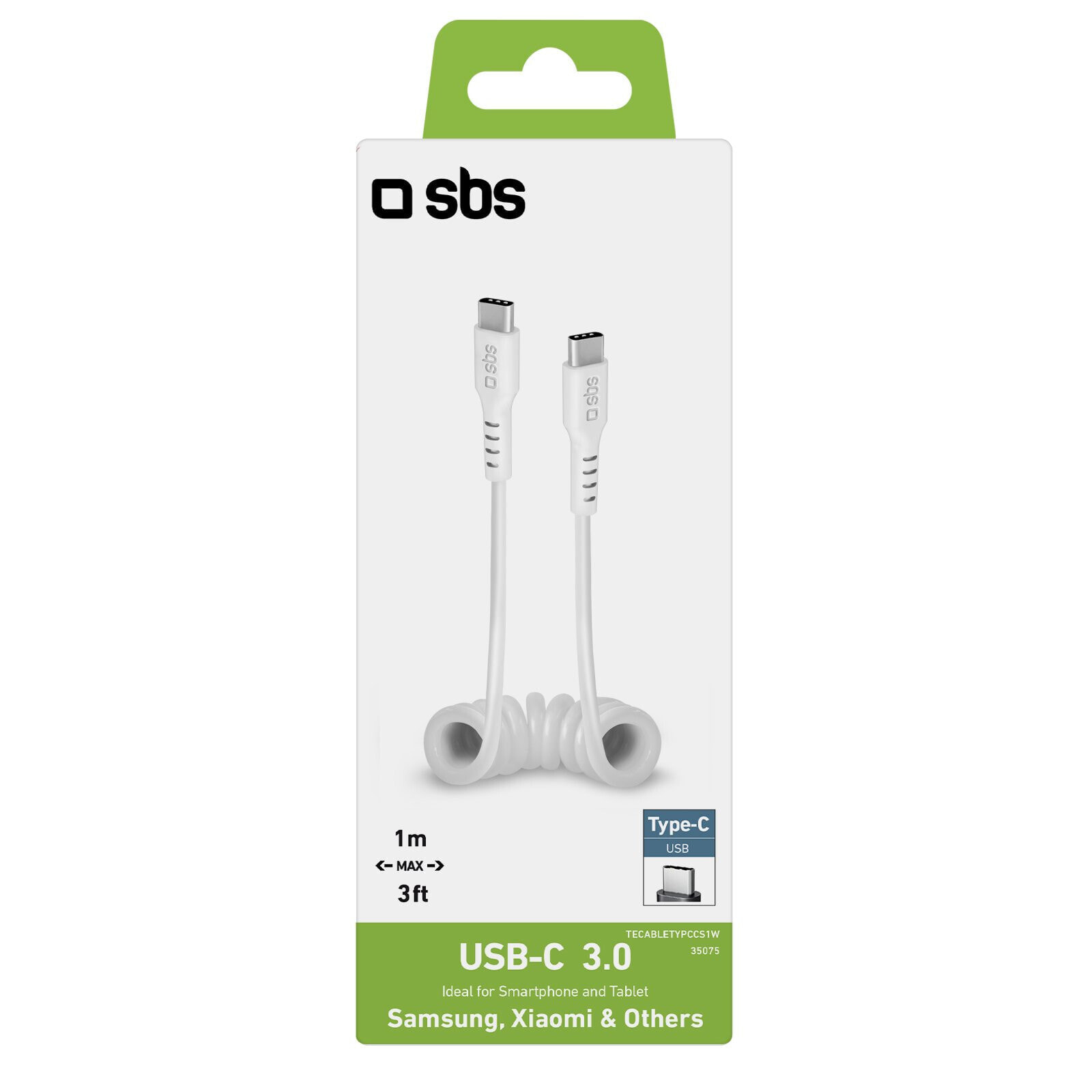 SBS TECABLETYPCCS1W - 1 m - USB C - USB C - USB 3.2 Gen 1 (3.1 Gen 1) - White
