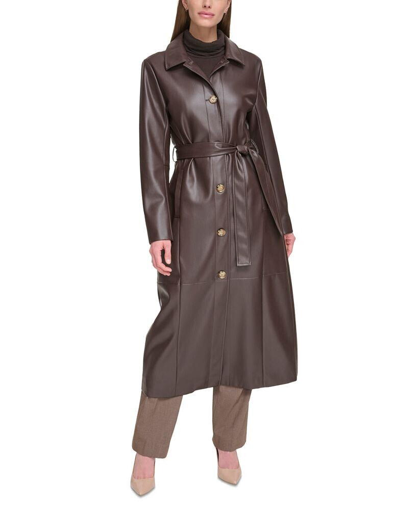 Calvin Klein women's Belted Faux-Leather Trench Coat