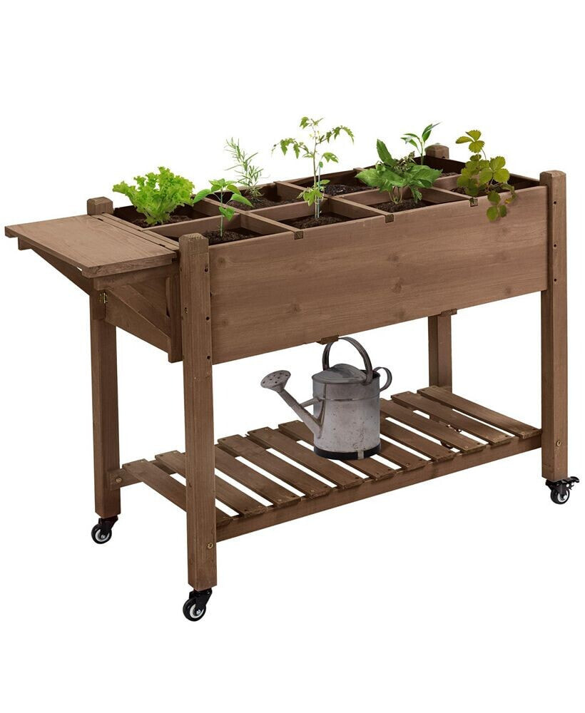 Outsunny raised Garden Bed Planter w/ 8 Grow Grids, Shelf & Lockable Wheels