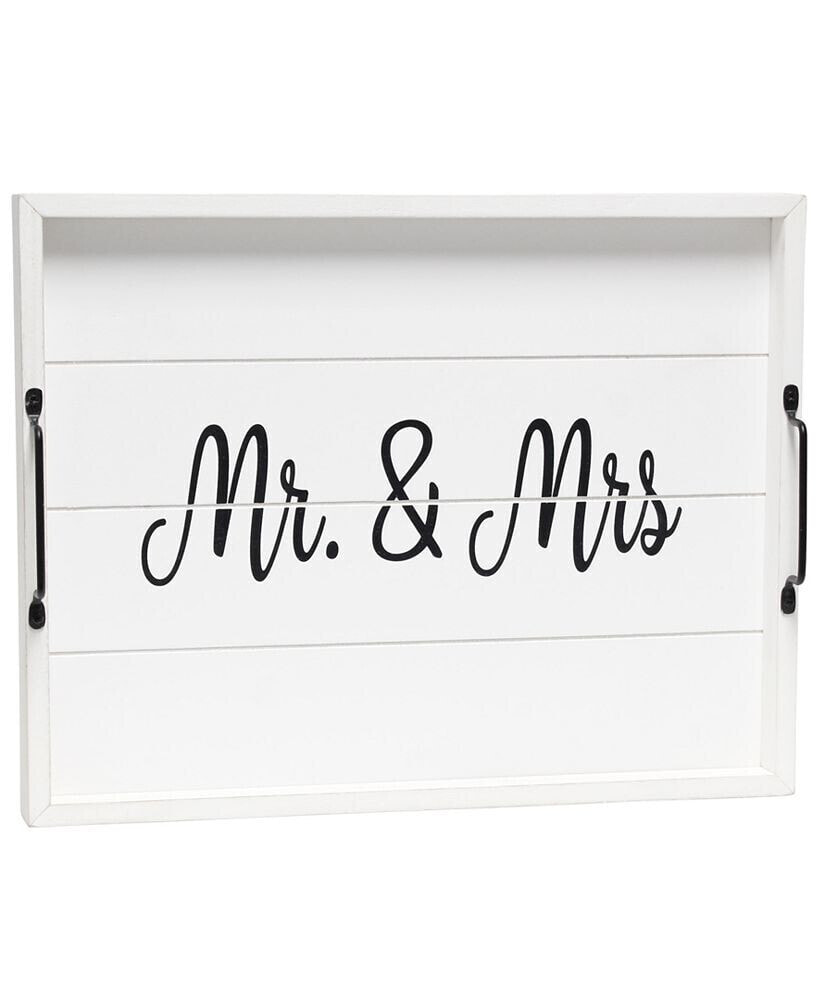 Decorative Wood Serving Tray with Handles - Mr and Mrs