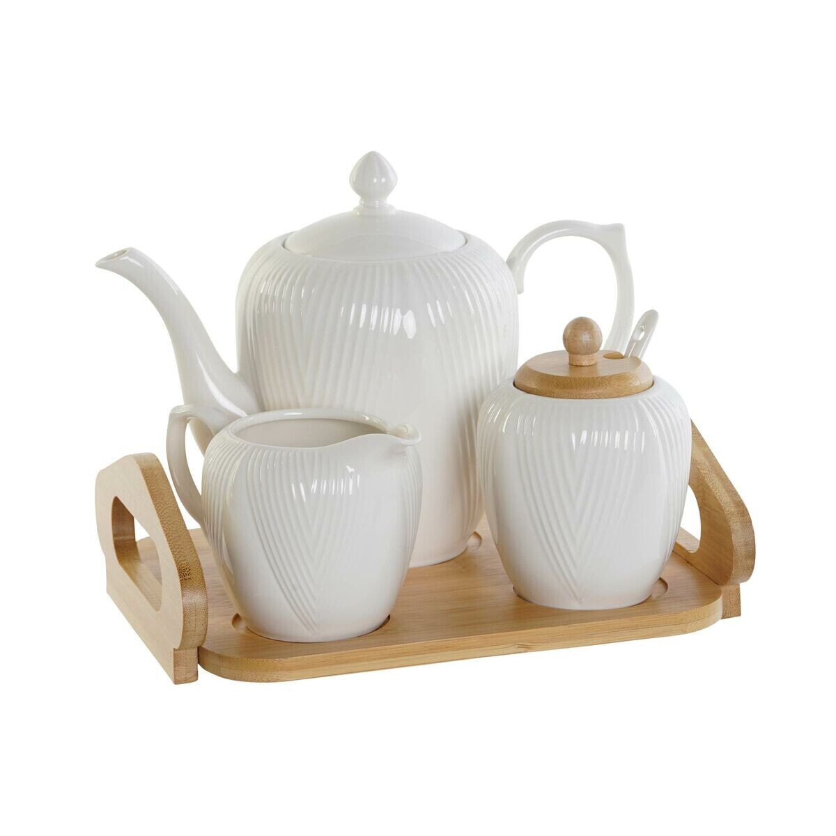 Teapot DKD Home Decor White Natural Bamboo Porcelain
