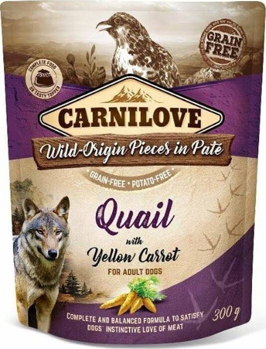 CARNILOVE Carnilove Dog Pouch Quail & Yellow Carrot - grain-free wet dog food, quail with yellow carrot, sachet 300g universal