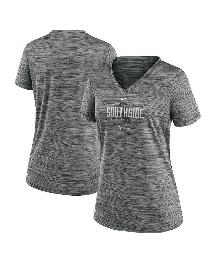 Nike women's Gray Chicago White Sox City Connect Velocity Practice Performance V-Neck T-shirt