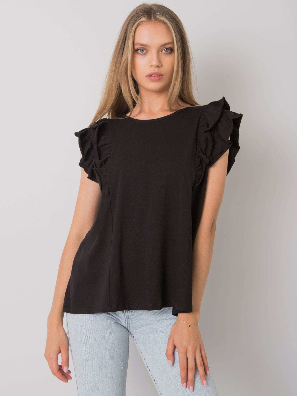 Женская блузка с коротким объемным рукавом - черная Factory Price