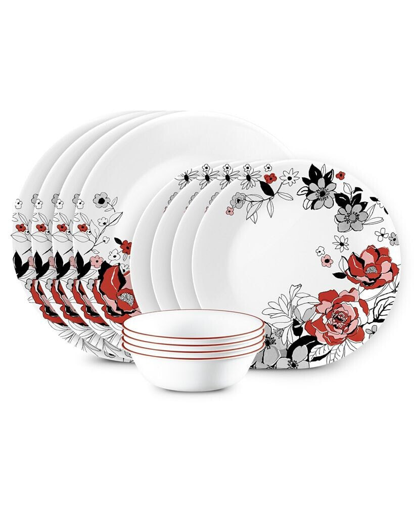 Corelle vitrelle Chelsea Rose 12-Piece Dinnerware Set, Service for 4