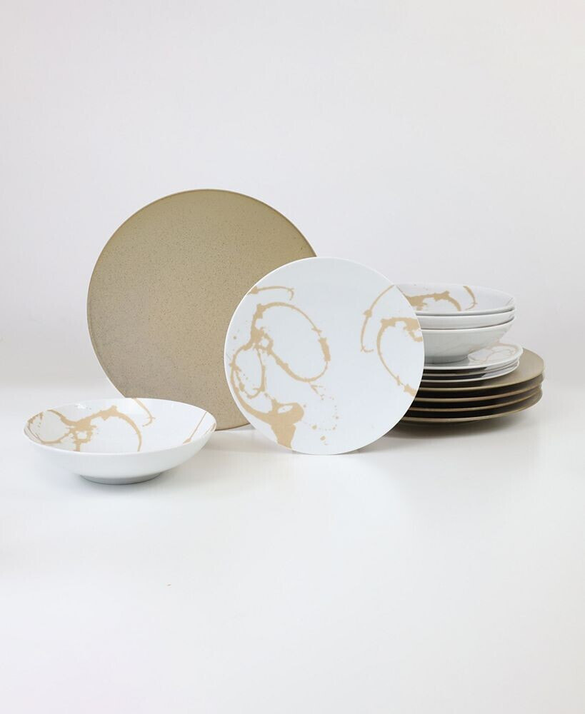 Nile 12-PC Dinnerware Set, Service for 4 Euro Ceramica купить от 15816  рублей в интернет-магазине ShopoTam.com, товары для строительства и ремонта  Euro Ceramica