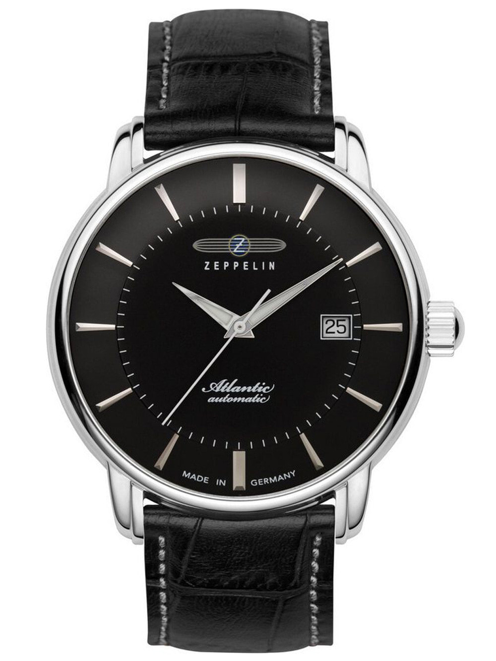 Мужские наручные часы с черным кожаным ремешком Zeppelin 8452-2 Atlantic Mens 40mm 5ATM