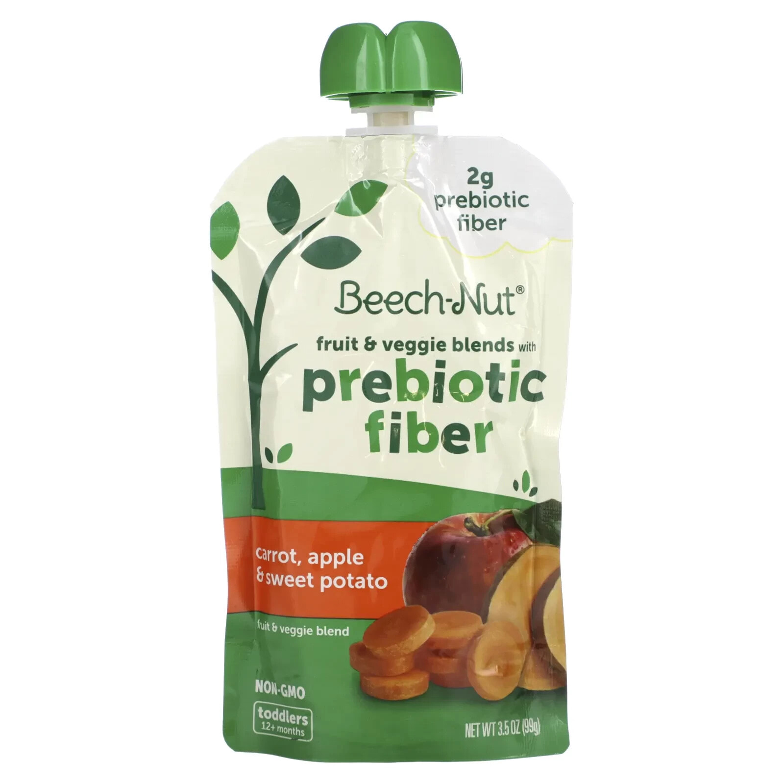 Beech-Nut, Смесь фруктов и овощей, железо и цинк, от 12 месяцев, яблоко, голубика и шпинат, 99 г (3,5 унции)
