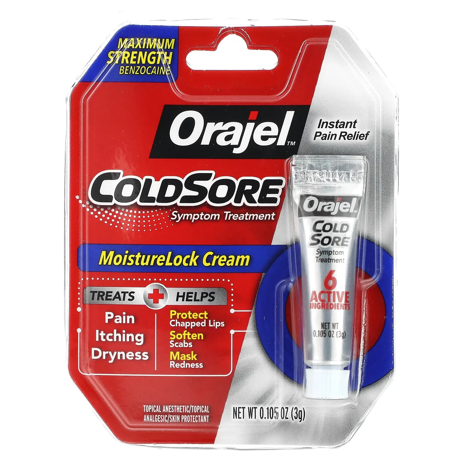 Orajel, Moisturelock Cold Sore Symptom Treatment, 0.105 oz (3 g)