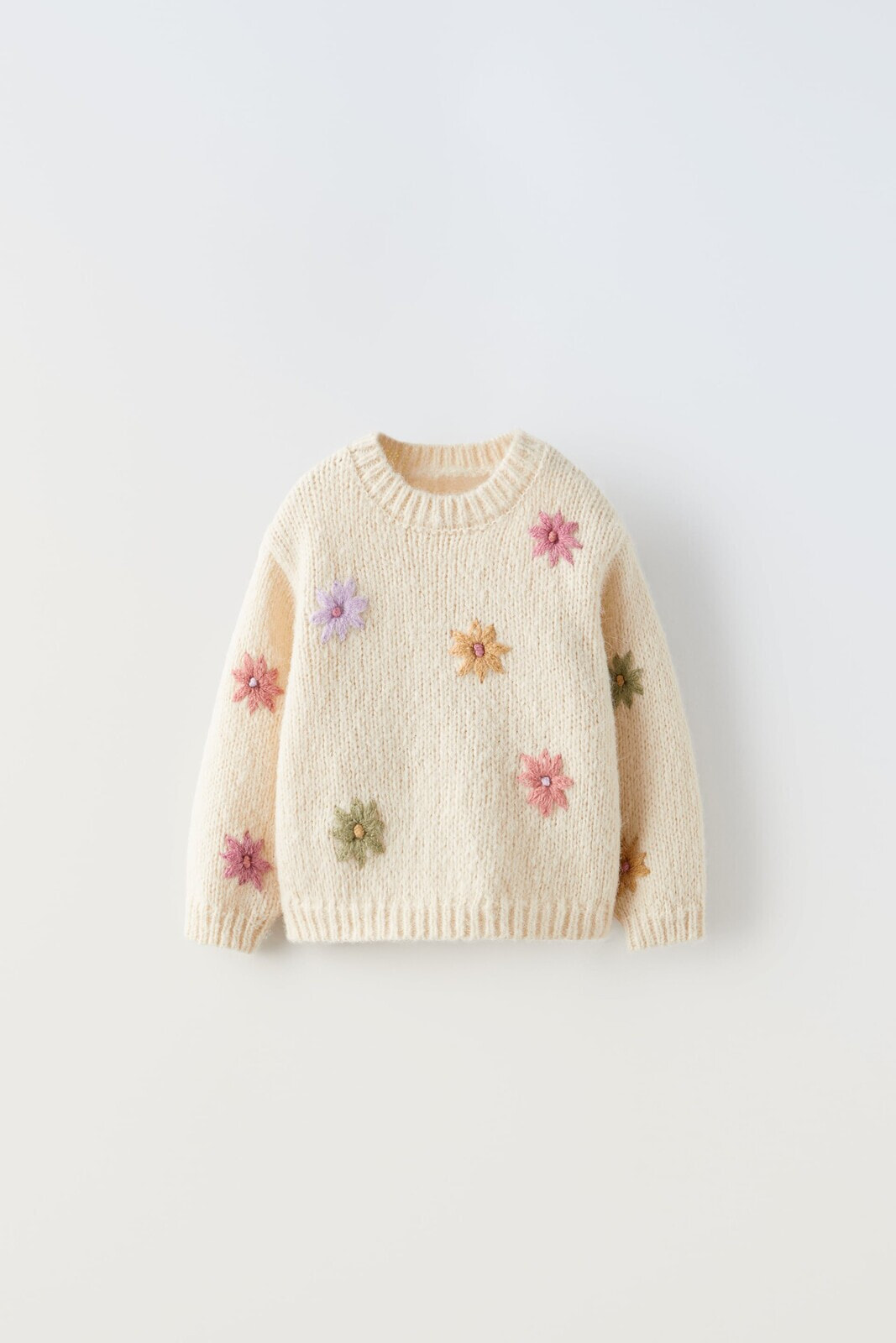 Knit sweater with floral embroidery