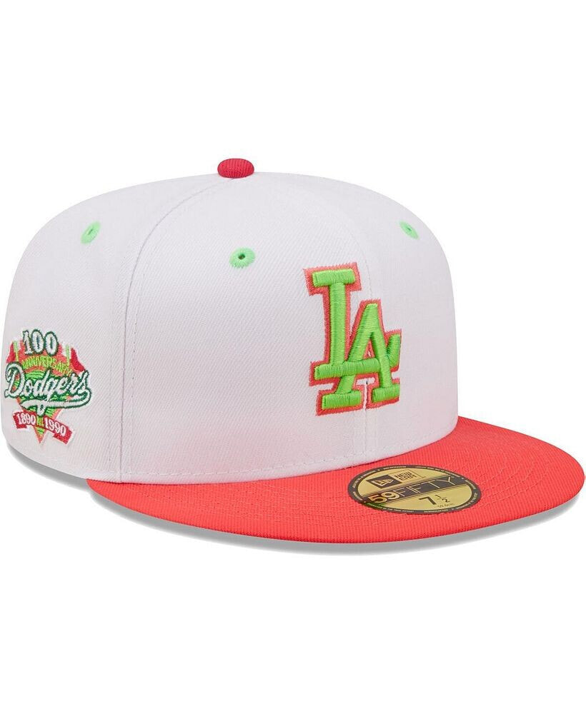 New Era men's White, Coral Los Angeles Dodgers 100Th Anniversary Strawberry Lolli 59Fifty Fitted Hat