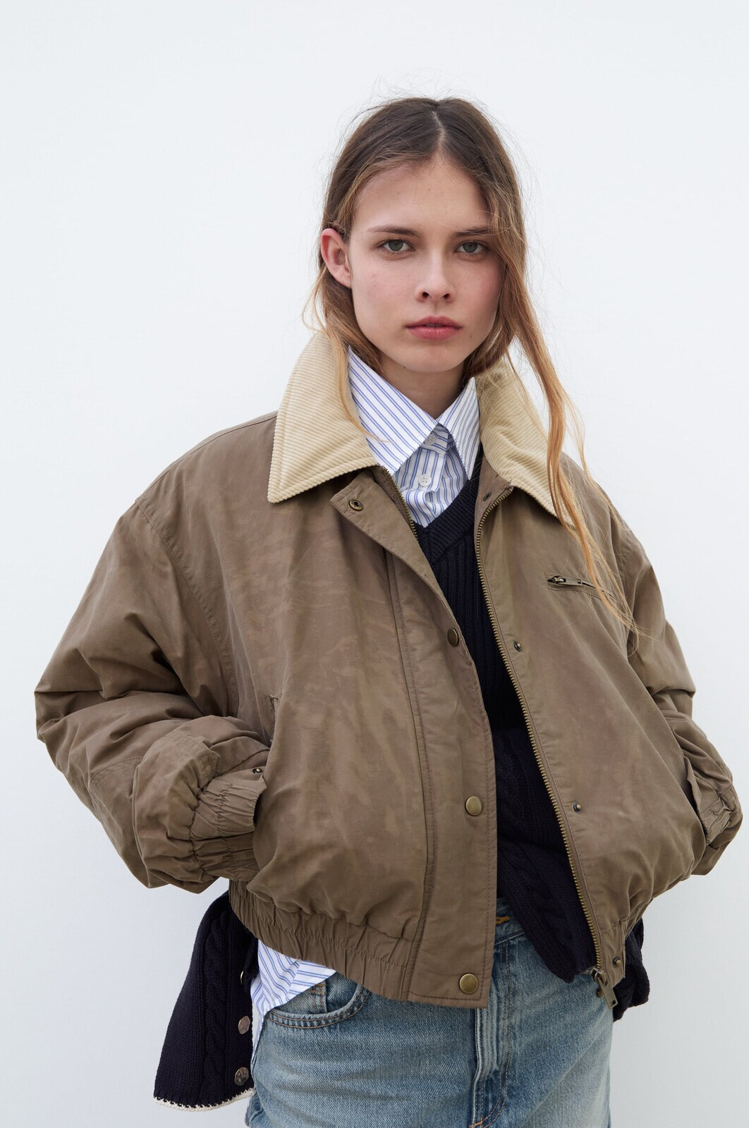 Waxed bomber jacket with contrast collar