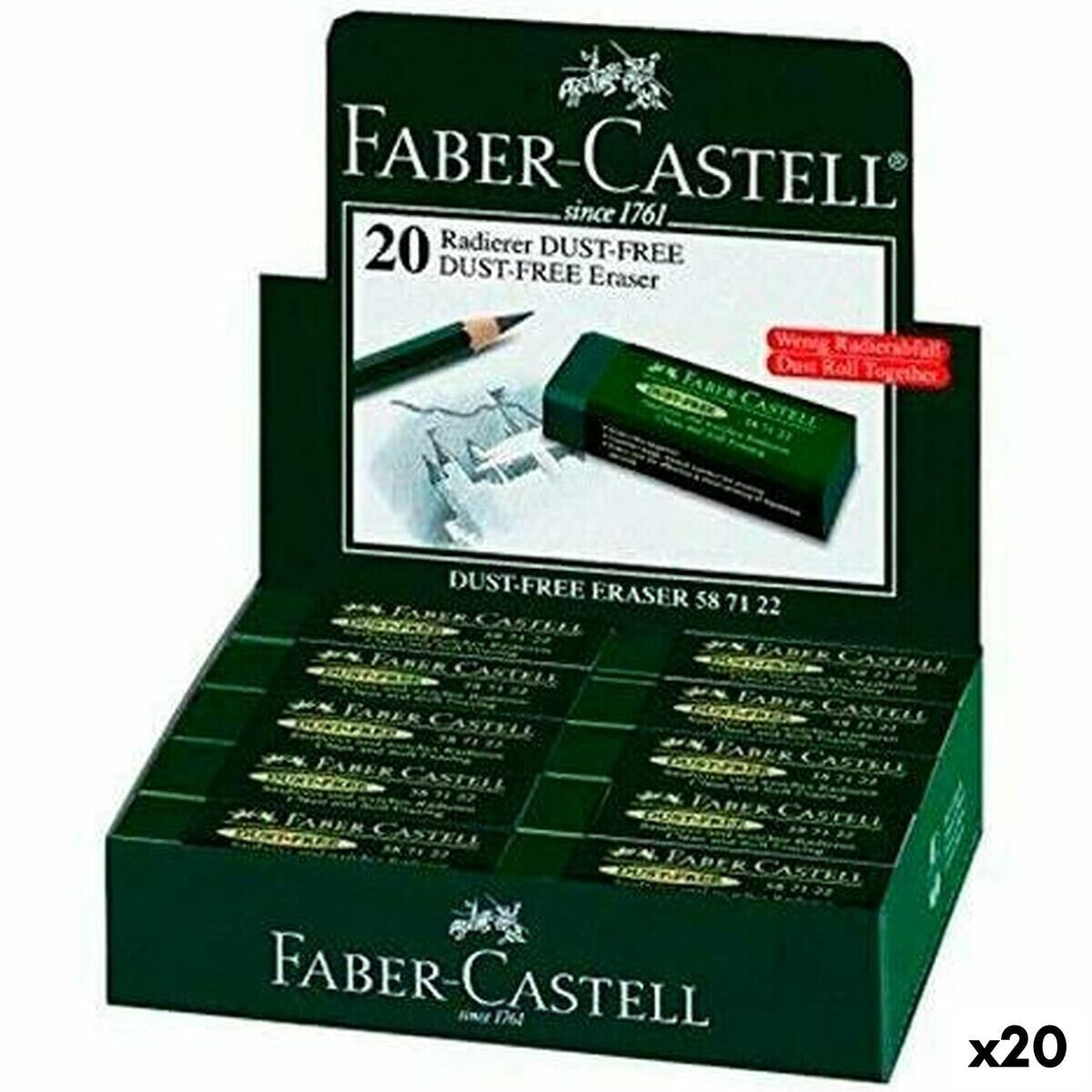 Ластик Faber-Castell Dust Free Зеленый (20 штук)