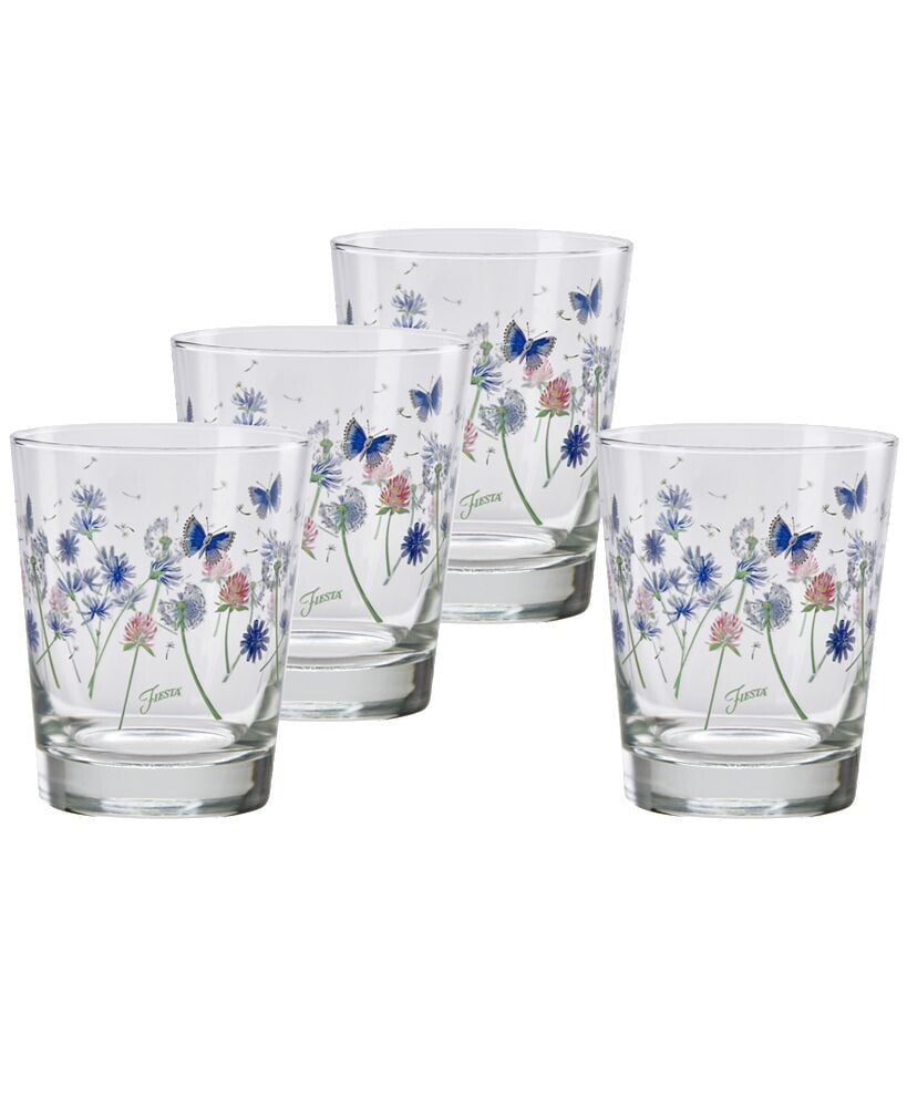 Fiesta breezy Floral 15-Ounce Tapered Double Old Fashioned (DOF) Glass, Set of 4