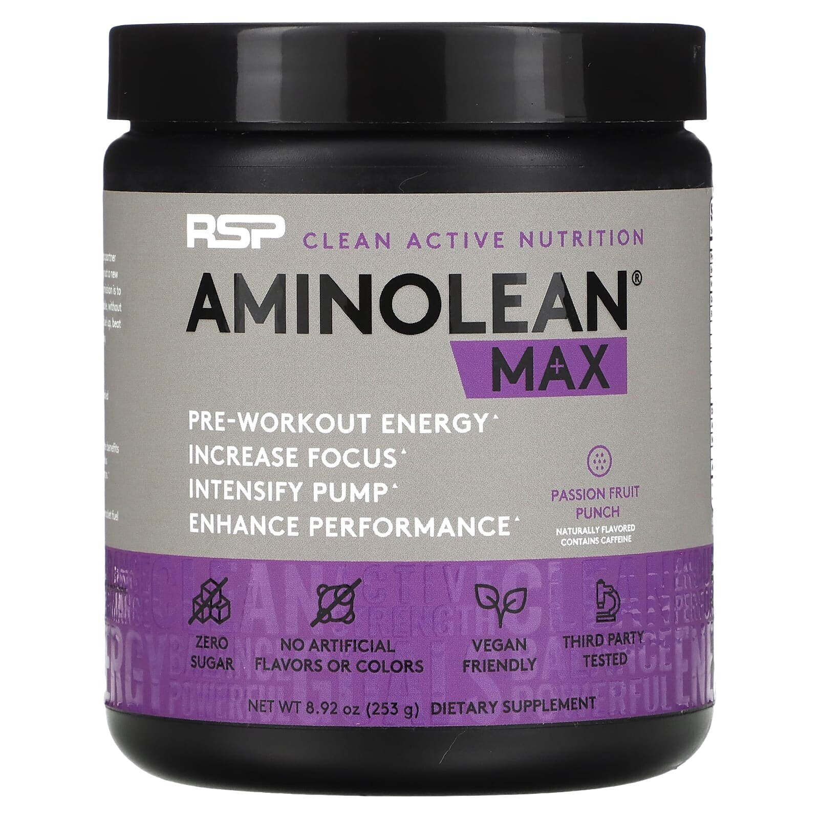 AminoLean Max Pre-Workout Energy, Sweet Peach, 8.8 oz (250 g)