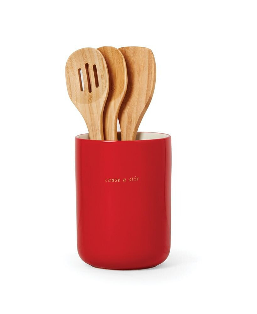 Knock on Wood Apple Crock with Servers 4 Piece Set