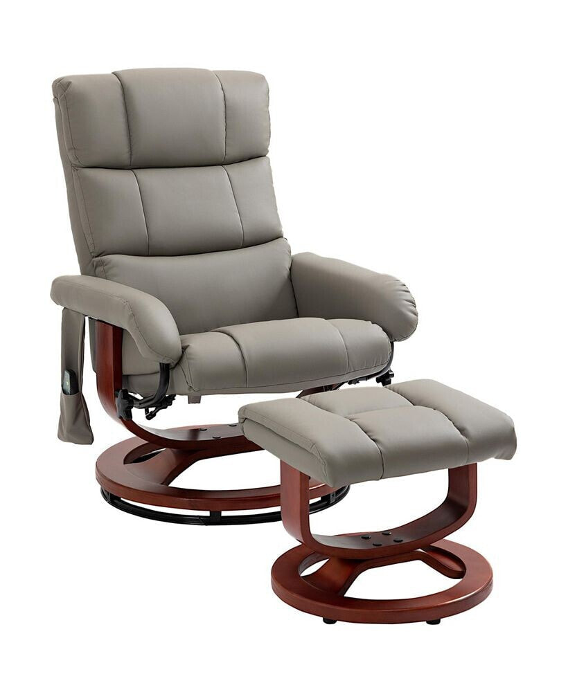 HOMCOM recliner Chair with Ottoman, Electric Faux Leather Recliner with 10 Vibration Points and 5 Massage Mode, Reclining Chair with Swivel Wood Base, Remote Control and Side Pocket, Grey