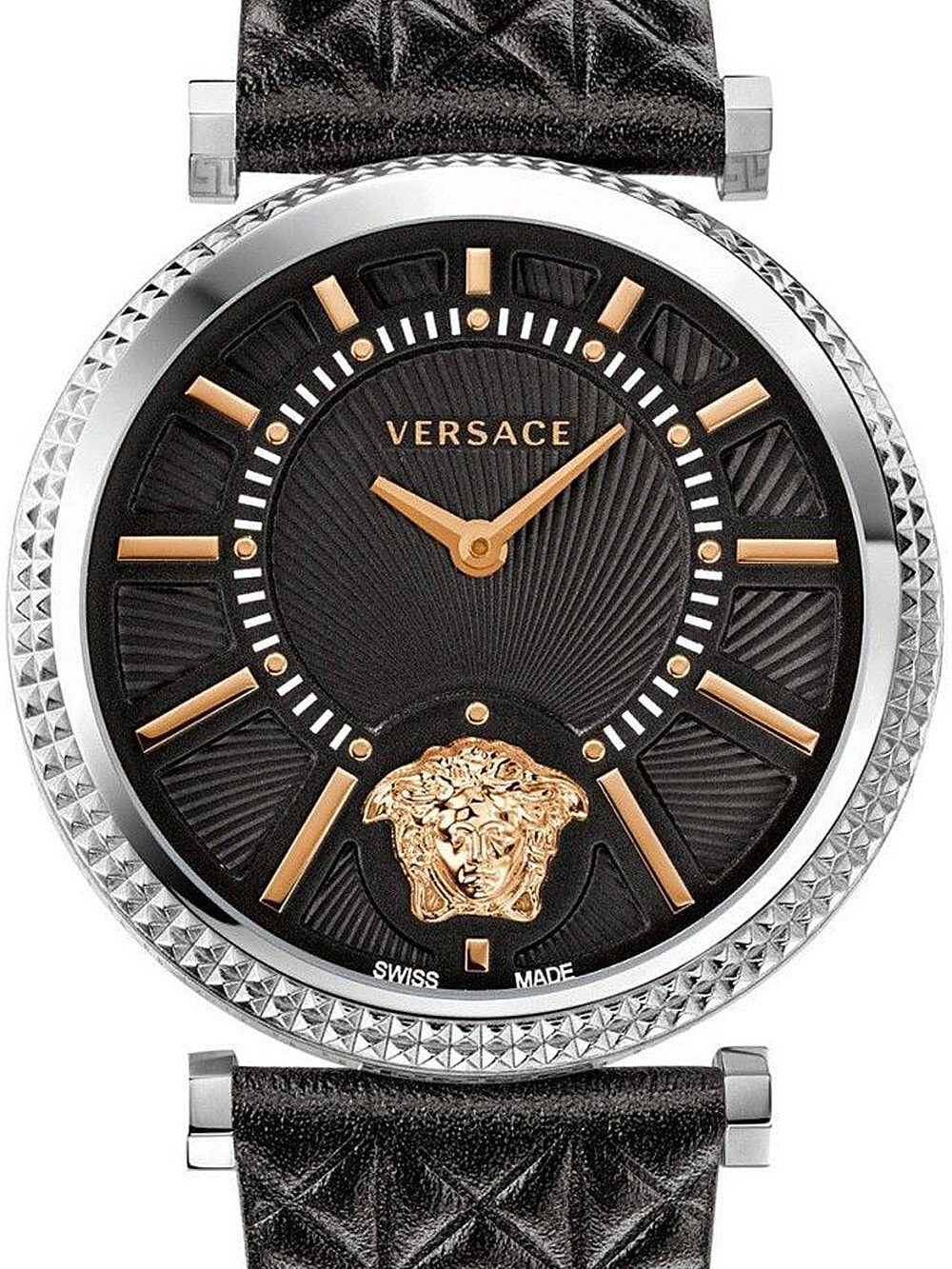 Женские наручные кварцевые часы Versace  Безель декорирован гравировкой Clous de Paris.  кожаный ремешок Водозащита 30WR. Стекло сапфировое.