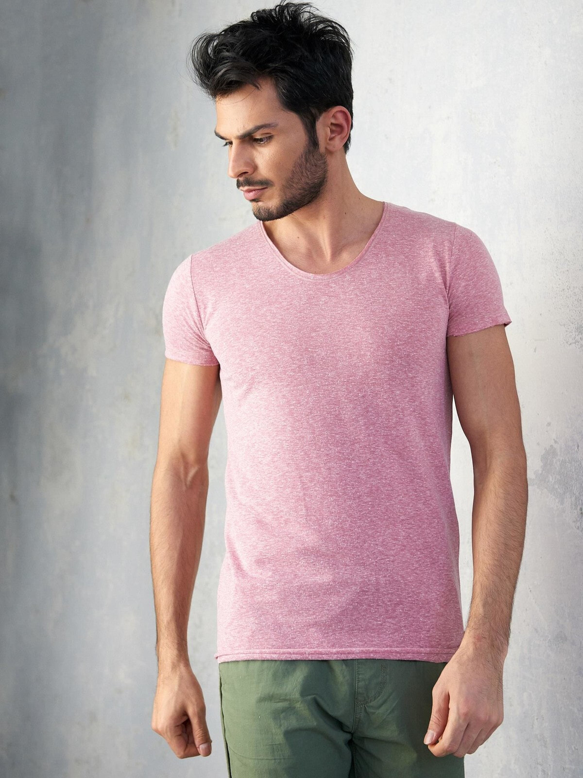 Мужская футболка повседневная розовая однотонная Factory Price-RT-TS-TH1056.22