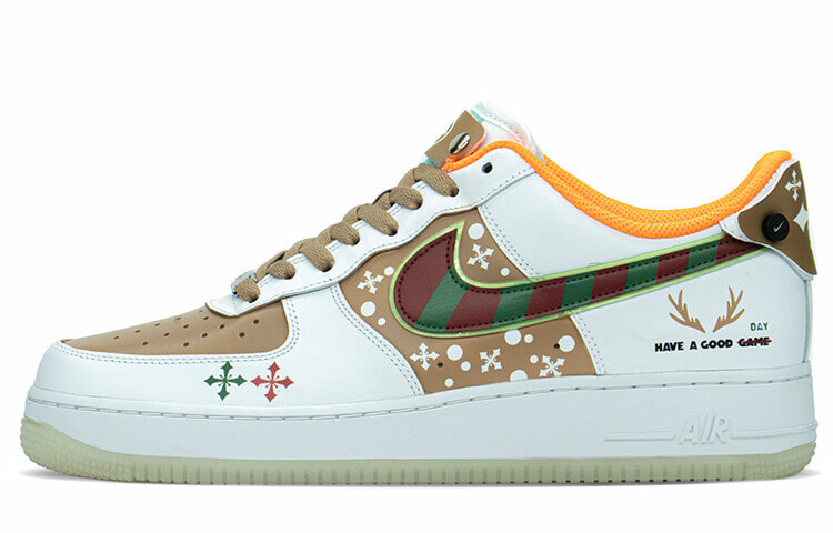 【定制球鞋】 Nike Air Force 1 Low 圣诞节 礼物 手工雕花 夜光 麋鹿角 雪花 植鞣革 低帮 板鞋 男女同款 红绿芝麻卡其 / Кроссовки Nike Air Force DO2333-101