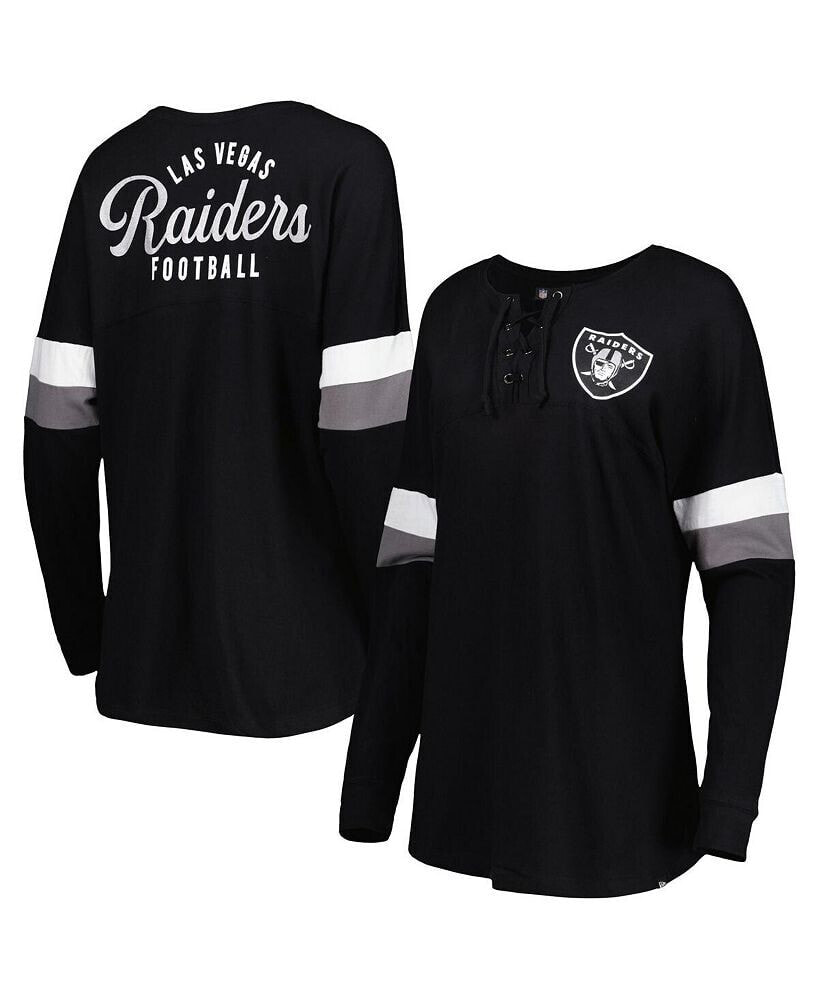 New Era women's Black Las Vegas Raiders Athletic Varsity Lace-Up Long Sleeve T-shirt